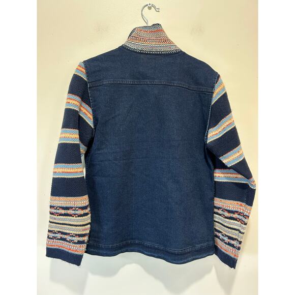 Serengeti jean jacket womens size S knit sleeves and collar zipper boho - Picture 3 of 7